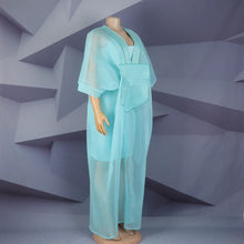 African Modern design blue mesh embroidered deep V-neck plus size skirt with inner skirt African-American women's dress