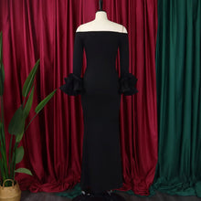 Elegant Sexy Side Slit Long Dress For Women Independent Stand Trade Clothing One-character Collar Leaf Sleeves Evening Dress