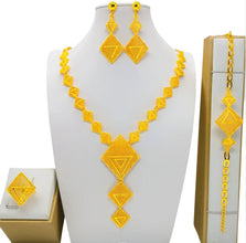 Fashion Dubai Flower Design Luxury 24k Gold Color Women's Jewelry Set African Fashion Bracelet Earrings Necklace Ring Four Piece