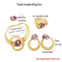 Luxury Noble Gold Plated Big Necklace Earrings Bracelet Ring for Women Purple Flower Shaped Jewelry Gift for Party Wedding