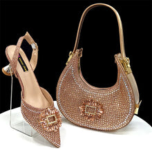 2025 Nigerian Women's Party Shoes and Bags Medium Heel Pointed Toe Elegant Party Footwear With Matching Color Handbag for Women