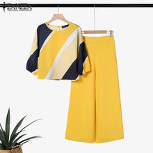 2PCS Summer Pant Sets ZANZEA Fashion Women Outfits 3/4 Sleeve Printed Blouse Trousers Suit Casual Work Tracksuits Matching Sets