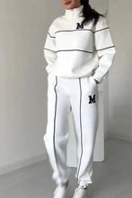 Autumn Winter New Fashion Letter Print Sweatshirt Set Casual Zipper Half Open Collar Long-sleeve Top + Sweatpants Two-piece Suit