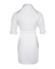 Summer Fashion White Turn-down Collar Shirt Mini Dress Elegant Women Casual Lantern Sleeve Button Pocket High Waist Slim Dresses