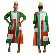 2023 Fashion African 3/4 Sleeve Polyester Plus Size O-Neck Pleated Long Dress Dashiki African Clothes African Dresses for Women