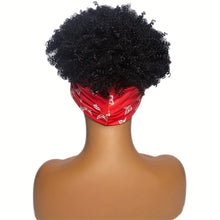 Short Kinky Curly Headband Wig Afro Puff Curly Headband Wig with Bangs for Women Natural Ombre Blonde Synthetic Turban Wrap Wig