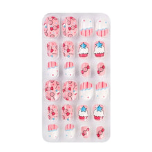 24Pcs/Set Kids Candy Flower Cute Fake Nails Detachable Full Cover False Nails Press On Nails Children Girls Nail Decoration Gift