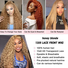 Honey Blonde Human Hair Deep Wave 13x6 HD Pre Plucked Curly Lace Front Wig