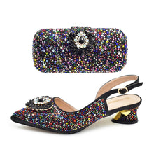 Purple Shoe and Bag Set for Party Women Shoes and Bags To Match Set Italy Elegant Rhinestone Lady Heeled Pumps Women Wedding