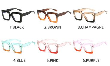 Big Oversized Square Eyeglass Frames Women Trendy Gradients Transparent Computer Optical Lenses Glasses Anti Blue Lens Eyewear