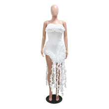 Women Strapless Ruffles Tassel Splicing Irregular Birthday Bodycon Midi Maxi Dress 2025 Even Sexy Party Dresses Vestidos