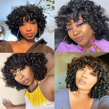 99J burgundy Fumi Curly Bob Wig Bouncy Pixie Cut Wig Highlight Full Machine Egg Curls Curly Human Hair Wigs for Women With Bangs