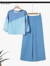 2PCS Summer Pant Sets ZANZEA Fashion Women Outfits 3/4 Sleeve Printed Blouse Trousers Suit Casual Work Tracksuits Matching Sets