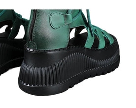 Koznoy 8cm Ethnic Cow Genuine Leather Ankle Booties Women Hollow Peep Toe Platform Wedge Breathable Zip Summer Fashion Shoes