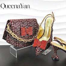 New Design Texture Nigeria Elegant Fashion Women's Banquet Pointed Toe High Heels And Bag Set For Wedding Party