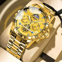 BINBOND Lurury Men's Watches Trend Fashion Original Quartz Watch for Man Flywheel Style Chronograph Waterproof Moon Phase Dress