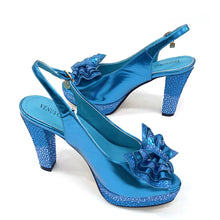 Venus Chan Open Toe Women Heels for 2024 Elegant Party Green Color Diamond Pumps Italian Shoes and Bags Matching Set