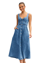 PinePear Sleeveless Strap Dress Women 2025 Summer Single-Breasted Pockets Denim Dresses Woman Light Blue A Line Long Dress