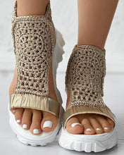 2024 Hot Seller New Gold Knitted Sandals for Women Braided Elastic Summer Shoes Mesh Flat Bottom Hollow Out Female Sandals