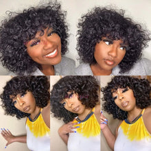 99J burgundy Fumi Curly Bob Wig Bouncy Pixie Cut Wig Highlight Full Machine Egg Curls Curly Human Hair Wigs for Women With Bangs
