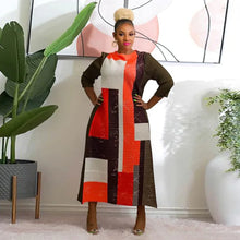 2023 Fashion African 3/4 Sleeve Polyester Plus Size O-Neck Pleated Long Dress Dashiki African Clothes African Dresses for Women