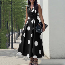 ZANZEA Summer Office Lady Sundress Woman Stylish Polka Dot Maxi Dresses Elegant Party Dress Fashion Sleeveless Holiday Robe 2025