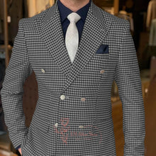 Men's classy jacket in white vintage houndstooth pattern peak lapel custom daily wear for birthday wedding prom Carnaval party