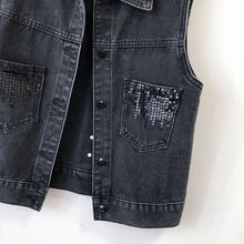 2024 Fashion Design Sequins Denim Vest Summer Autumn Women's Waistcoat Korean Leeveless Denim Jeans Jacket Female Vest Tops