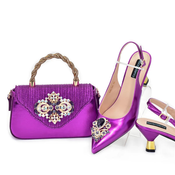 New Fashion Women Shoes and Bags To Match Set Nigeria Party Italian Shoe and Bag Set for Party in Women Elegant Heeled Pumps