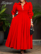 Mlaiscsr Spring Long Sleeve A-Line Shirt Dresses Elegant African for Women White Casual Lapel Evening Party Holiday Vistidos