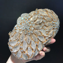 Gold Metal Leaves White Crystals Evening Clutch Bags Luxury Women Wedding Party Purse Ball Handbags Rhinestone Mini heart bag