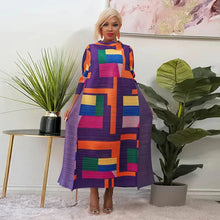 2023 Fashion African 3/4 Sleeve Polyester Plus Size O-Neck Pleated Long Dress Dashiki African Clothes African Dresses for Women