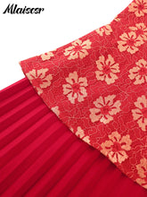 Mlaiscsr New Red Printed Lace Patchwork Pleated A-line Mid Dress 3/4 Sleeve Elegant Birthday Wedding Guest Prom African Vestidos