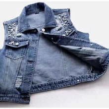 Denim Women Vest Luxury Pearls Fashion Ripped Autumn Plus Size Jeans Jacket Sleeveless Loose Short Coat Causal Waistcoats