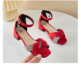 Summer Rhinestone Sandals Kids Shoes Girls Wedding Dress Shoes Children Princess Sandals Fashion Dance High Heels Sandals G944