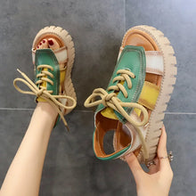 2024 New Lace-up Summer Fish Mouth Sandals Premium PU Spell Color Roman Shoes Woman Sandals Platform Wedges Increase Sandals
