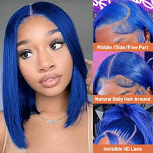 Brazilian Hair Straight Navy Blue Bob Human Hair Wig 180 Density 13x4 HD Lace Frontal Wigs