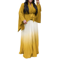 CM.YAYA Gradient Women's Set Full Sleeve Belt Blouse Shirt and Pleated Long Skirts Suit Street Two 2 Piece Set Outfit Tracksuit