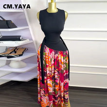 CM.YAYA Women Sleeveless with Sashes Printed Patchwork Tank Long Maxi Dress 2025 Birthday Evening Sexy Party Dresses Vestidos