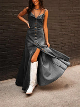 Fashion Denim Sling Dress Summer Clothes Women Sleeveless Single Breasted Jean Long Dresses Casual Cowboy Strappy Dress Vestidos