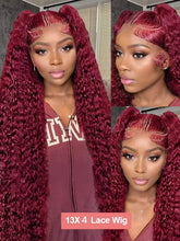 30 36 Inch 250% 13x4 HD Lace Frontal Wig Kinky Curly 99J Burgund Red Wine Brazilian Water Wave Hd Lace Human Hair Wigs Glueless