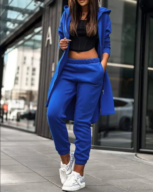 Women's Hooded Zipper Long Coats Tracksuit