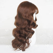 Long Wavy Brown Wig with Bangs Synthetic Women Lolita Cosplay Fluffy Natural Heat Resistant Hair Wig for Daily Party