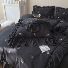 3pcs Rose Embroidered Duvet Cover Set (1*Duvet Cover + 2*Pillowcase, Without Core), Princess Style Lace Bedding Set