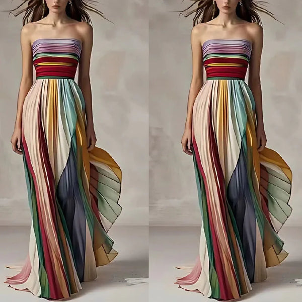 Sexy Strapless Printed Colorful Dress For Summer Elegant Women's Sleeveless Off Shoulder Party Asymmetrical Dress Maxi Vestidos