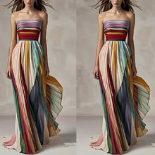 Sexy Strapless Printed Colorful Dress For Summer Elegant Women's Sleeveless Off Shoulder Party Asymmetrical Dress Maxi Vestidos