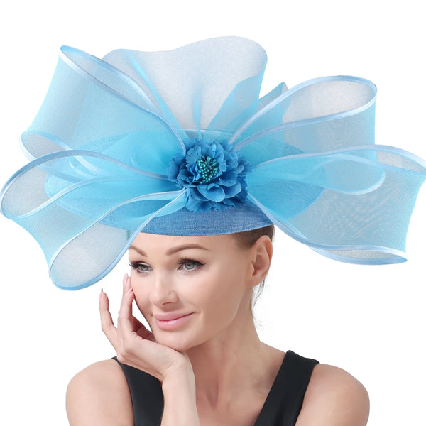 Eegant Wedding Big Size Fascinator Hat Women Flower Multimodal Hair Top Clips Hat Ladies Cocktail Church Party Hairdress