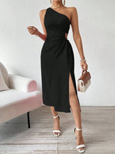 Spring and Summer Elegant Sexy Sleeveless Single Shoulder Diagonal Neck Solid Color Slit Dress Women Summer Dress 2025