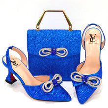 Women's Rhinestone Bow Side Italian Party Shoes And Bags Set