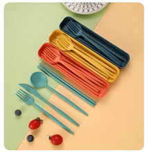 Tableware Spoon Fork Chopsticks Knife Cutlery with Box for Children Adult Travel Portable Wheat Straw Tableware